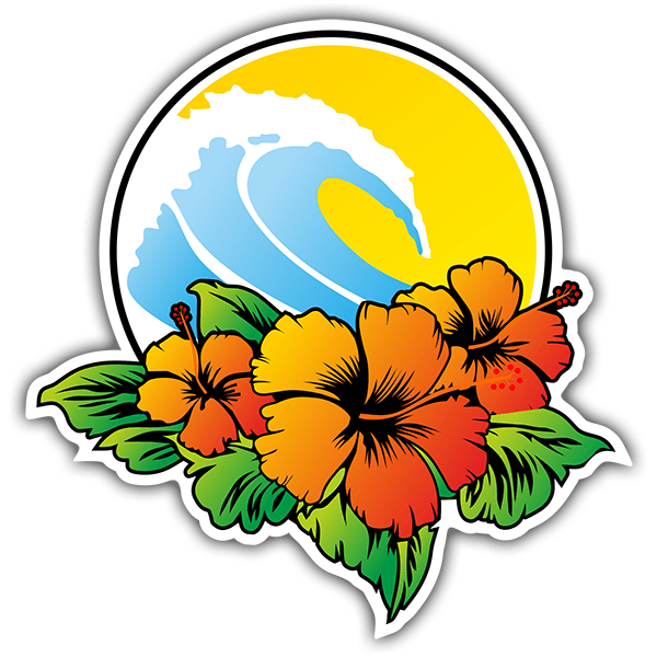 Adesivi per Auto e Moto: Fiori hawaiani e onda di surf 0