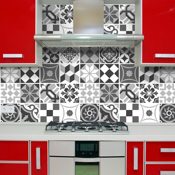 Adesivi Murali: Kit 48 piastrelle cucina bianco e nero