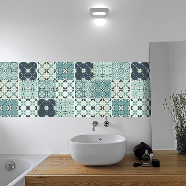 Adesivi Murali: Kit 48 piastrelle verde per bagno