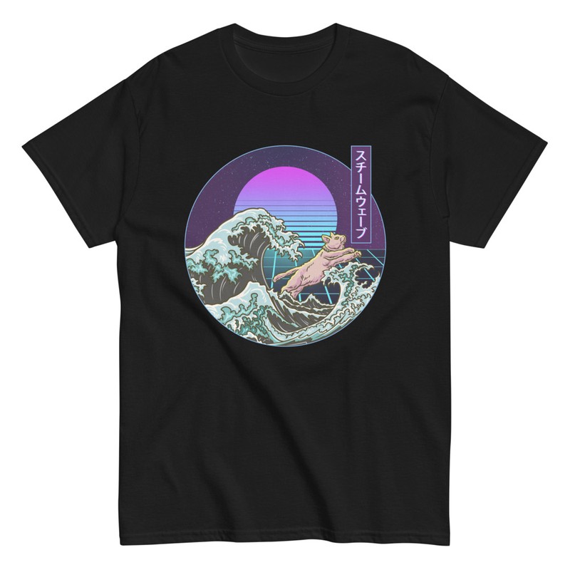 Magliette: Gatto su Onda Kanagawa Vaporwave