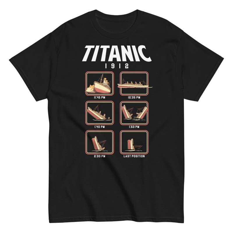 Magliette: Maglietta Titanic 1912 con Posizioni di Affondamen