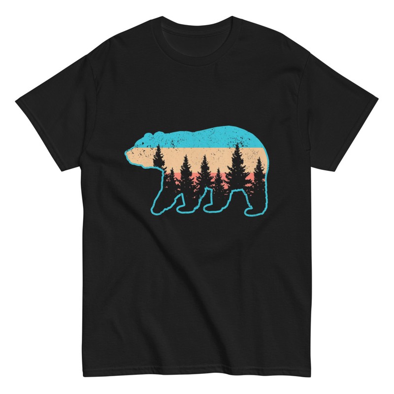 Magliette: Silhouette Orso con Alberi Vintage