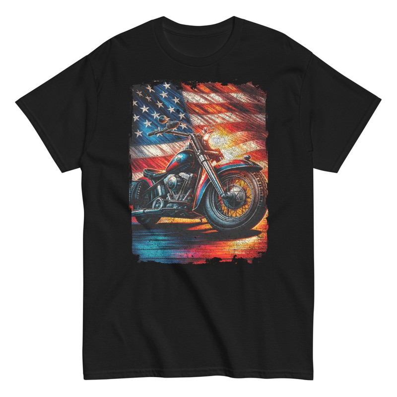 Magliette: Moto Chopper Classica Bandiera USA