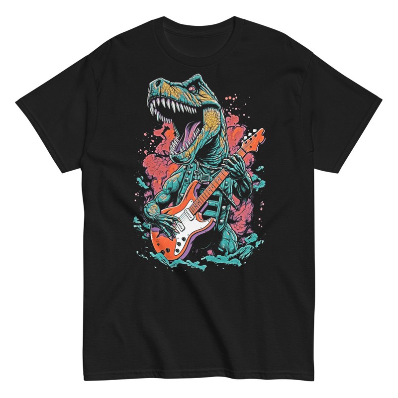 Magliette: T-Rex Rock con Chitarra Elettrica