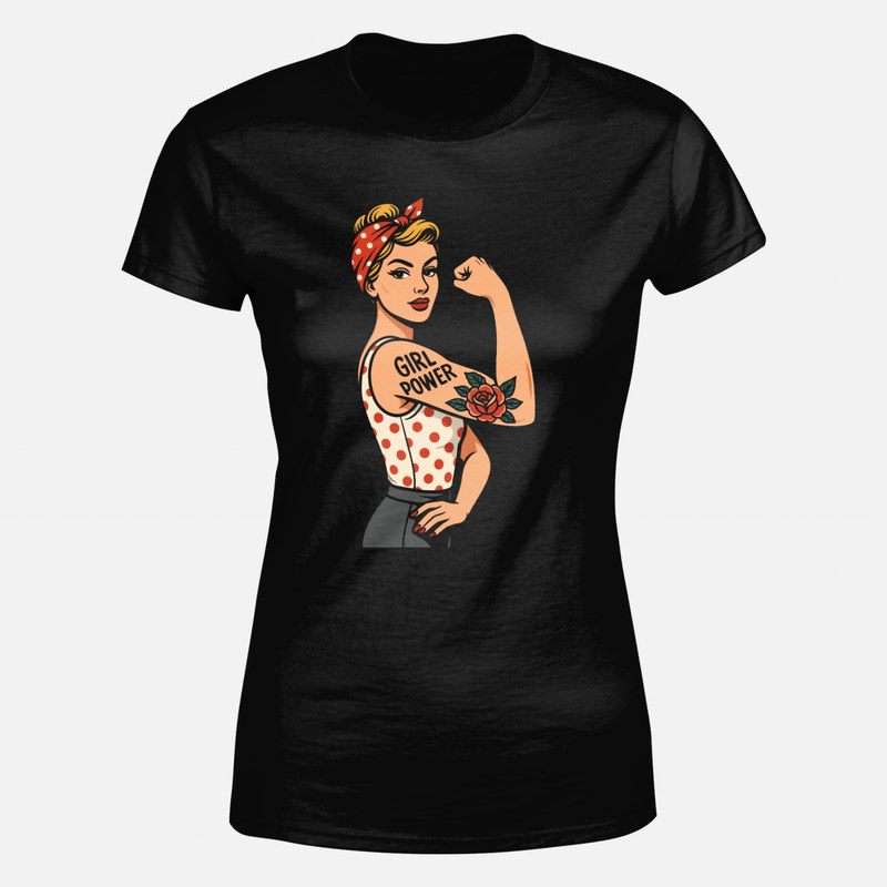 Magliette: Girl Power pin-up con rosa