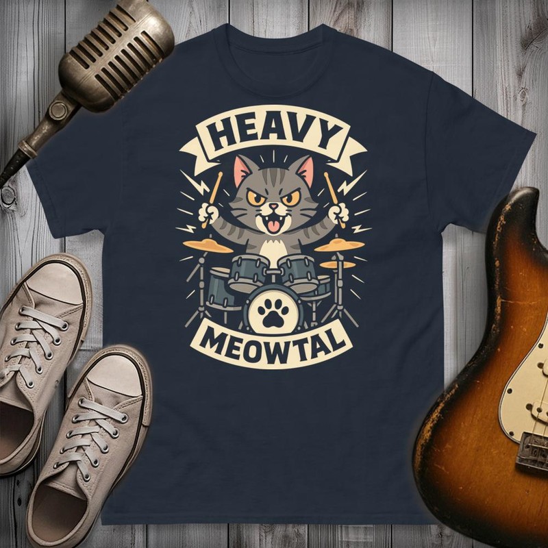 Magliette: Gatto Batterista Heavy Meowtal
