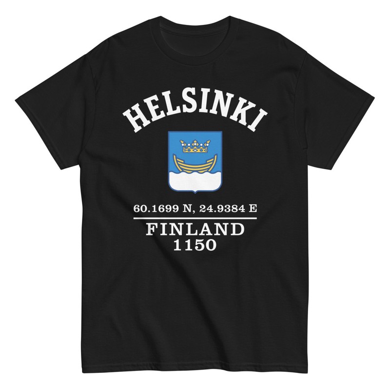 Magliette: Helsinki Coordinate e Stemma Finlandia