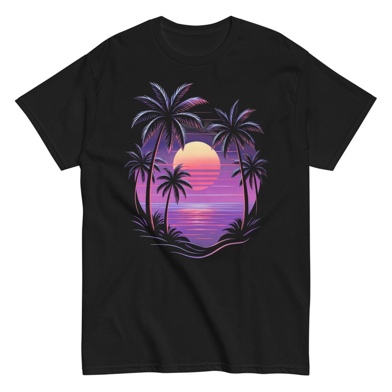 Magliette: Tramonto Spiaggia Vaporwave