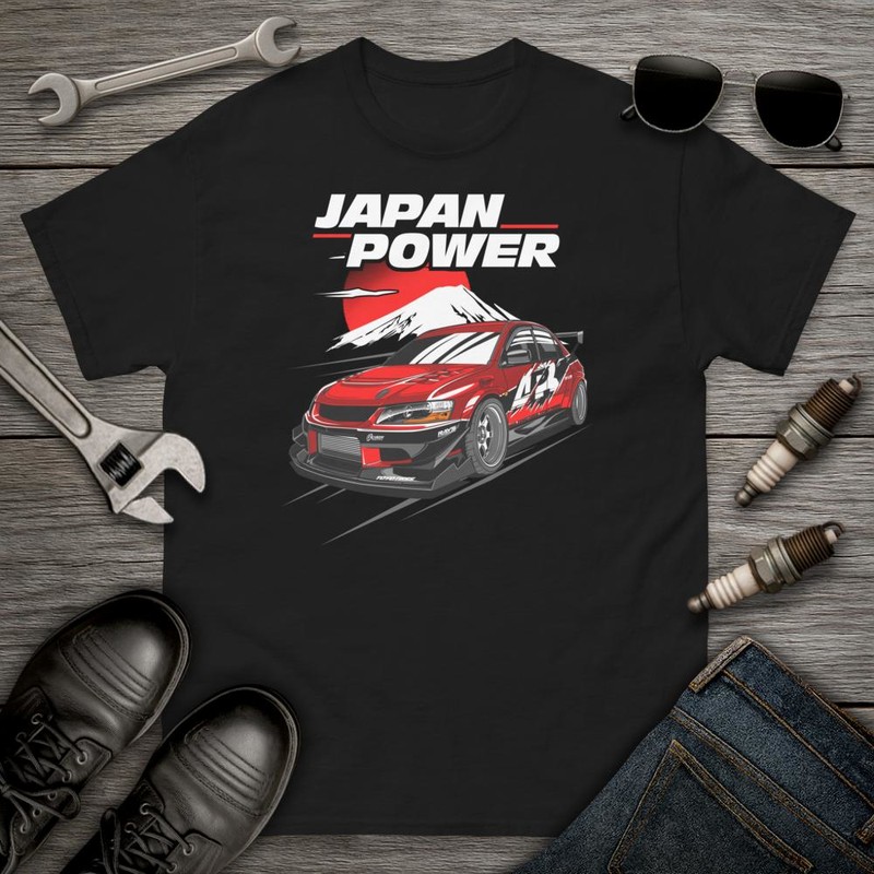 Magliette: Coche di Corse Rosso con Testo JAPAN POWER