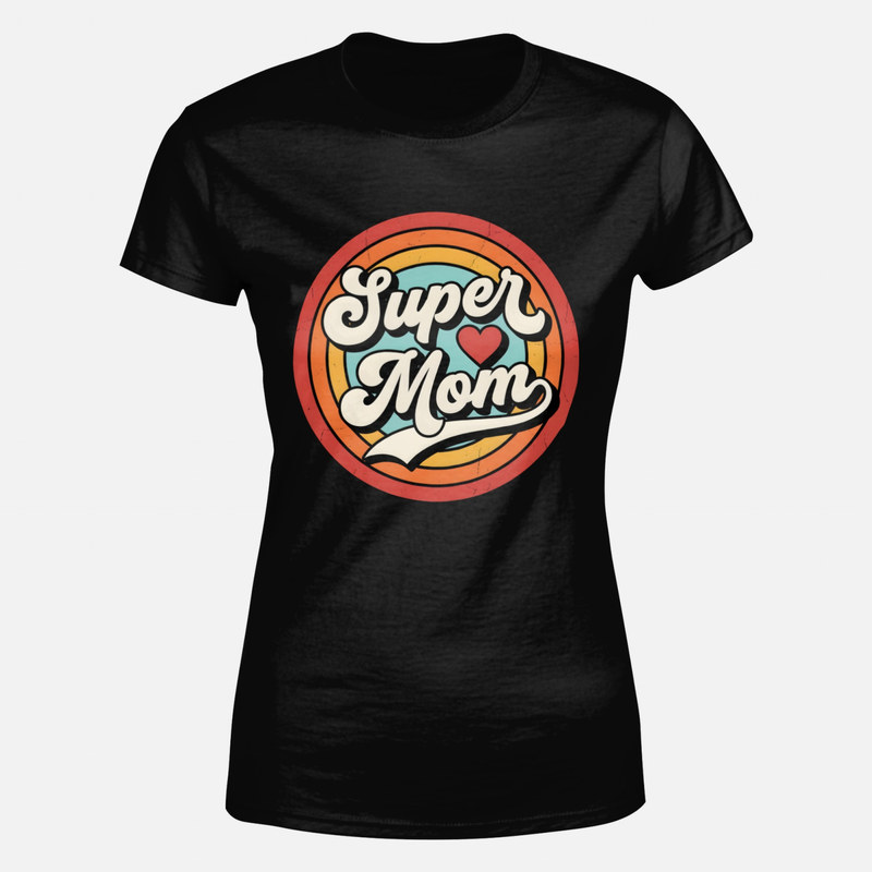 Magliette: Super Mamma emblema retr&ograve; con cuore