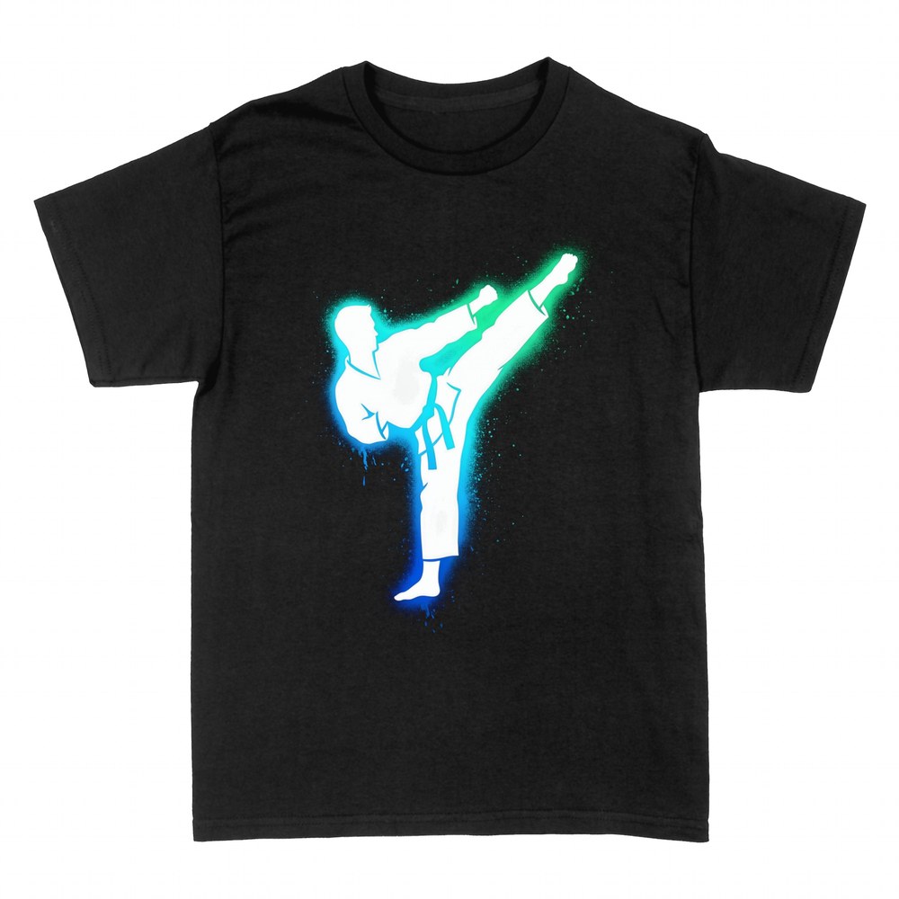 Magliette: Silhouette taekwondo calcio neon brillante
