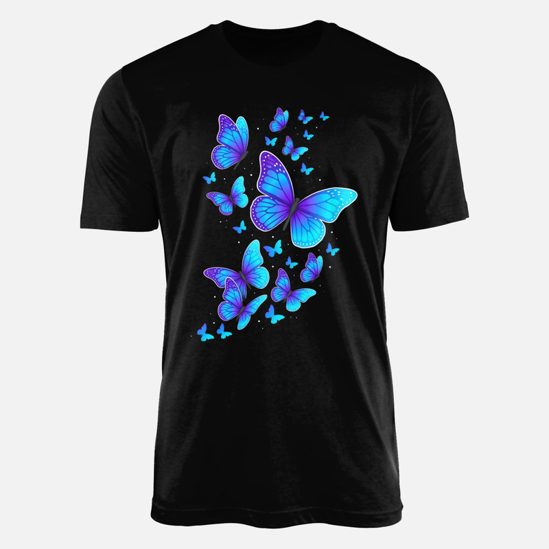 Magliette: Farfalle blu e viola con scintille