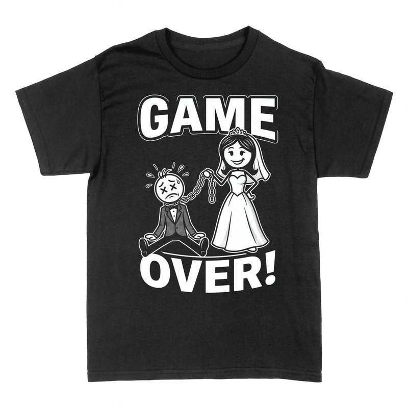 Magliette: Game Over sposa che incatena lo sposo