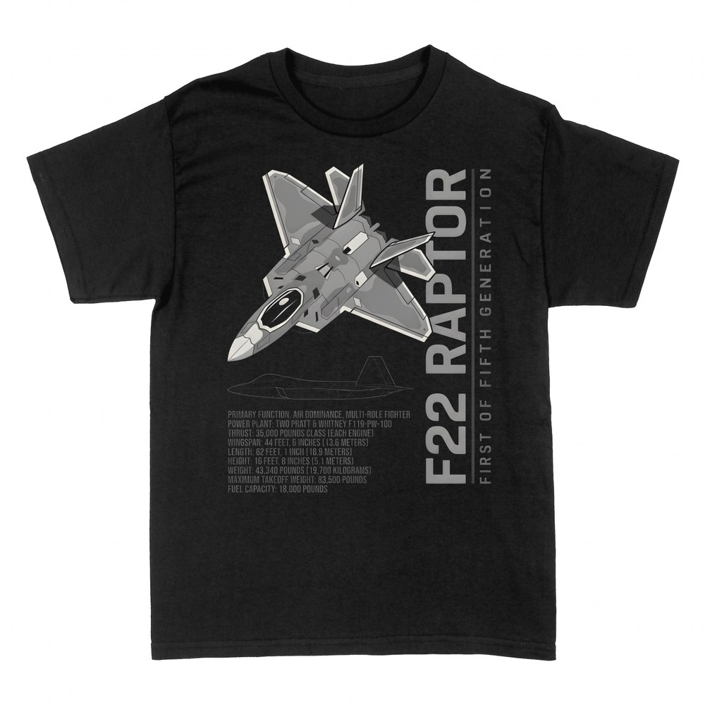 Magliette: Caccia F-22 Raptor con scheda tecnica
