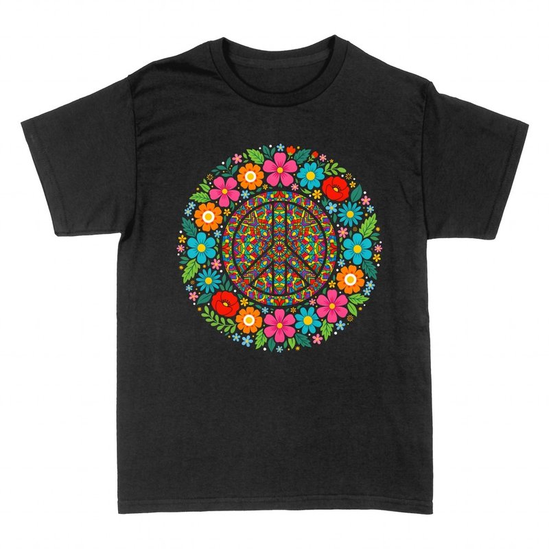 Magliette: Simbolo della pace in mandala floreale