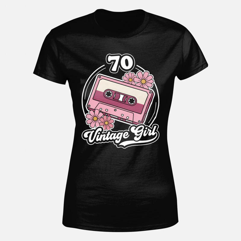 Magliette: 70 Vintage Girl con cassetta retro e margherite