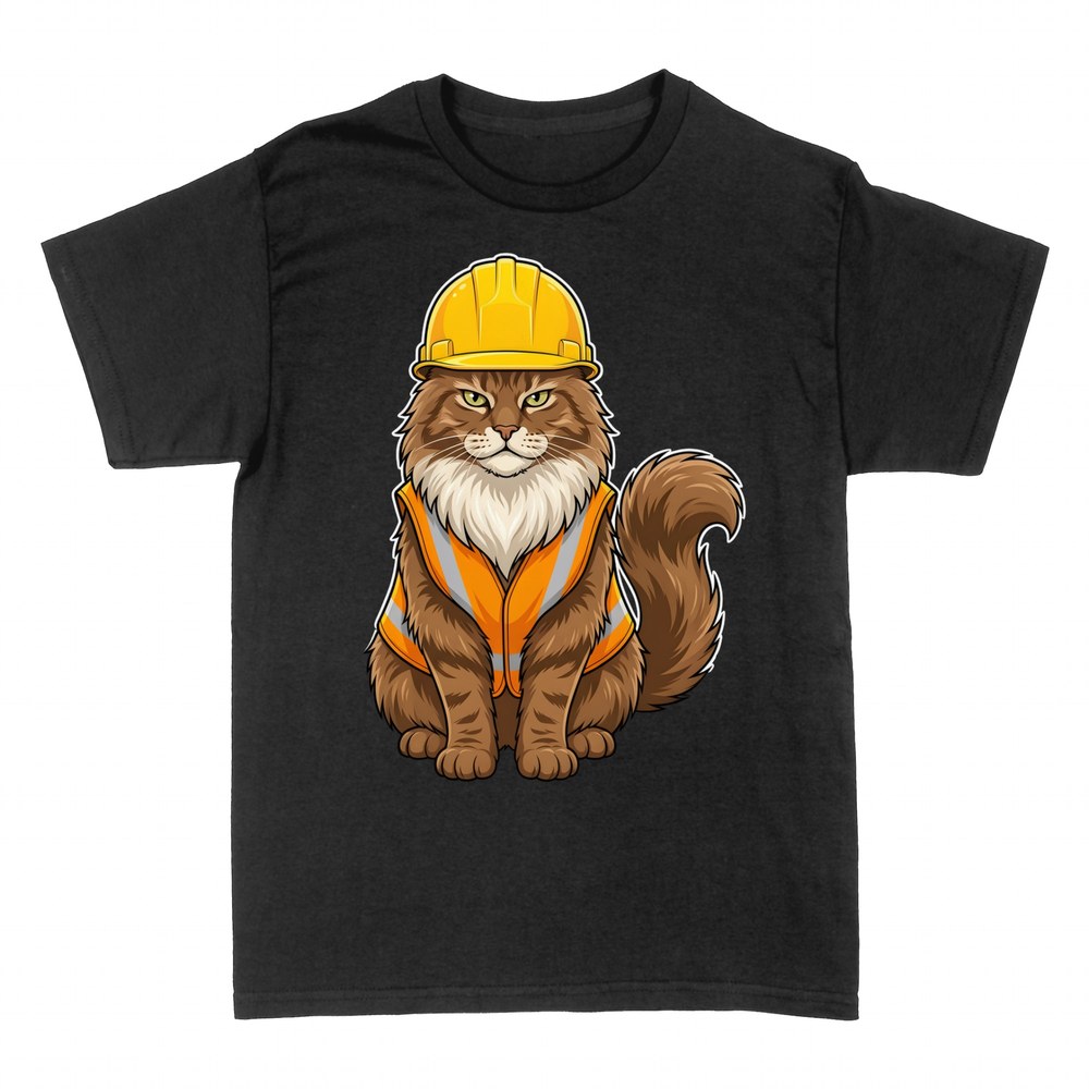 Magliette: Gatto operaio con casco e gilet arancione