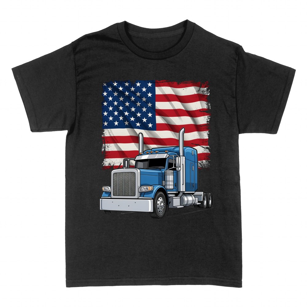 Magliette: Camion americano blu con bandiera USA