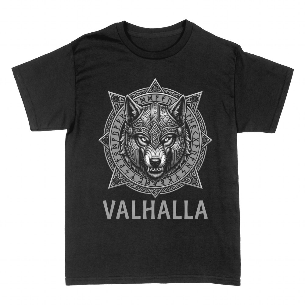 Magliette: Lupo vichingo con elmo runico Valhalla
