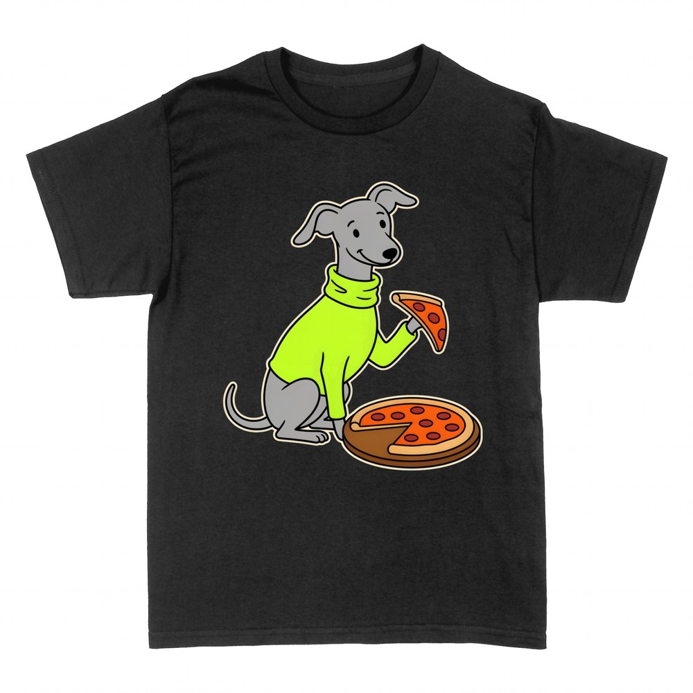 Magliette: Cane levriero con maglione mangia pizza