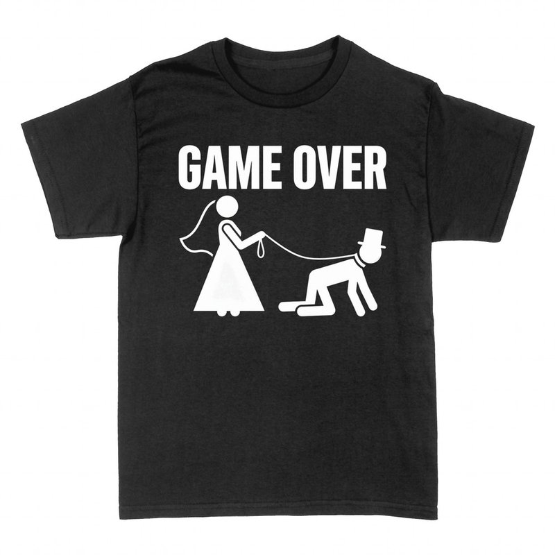 Magliette: Game Over sposa che tiene lo sposo al guinzaglio