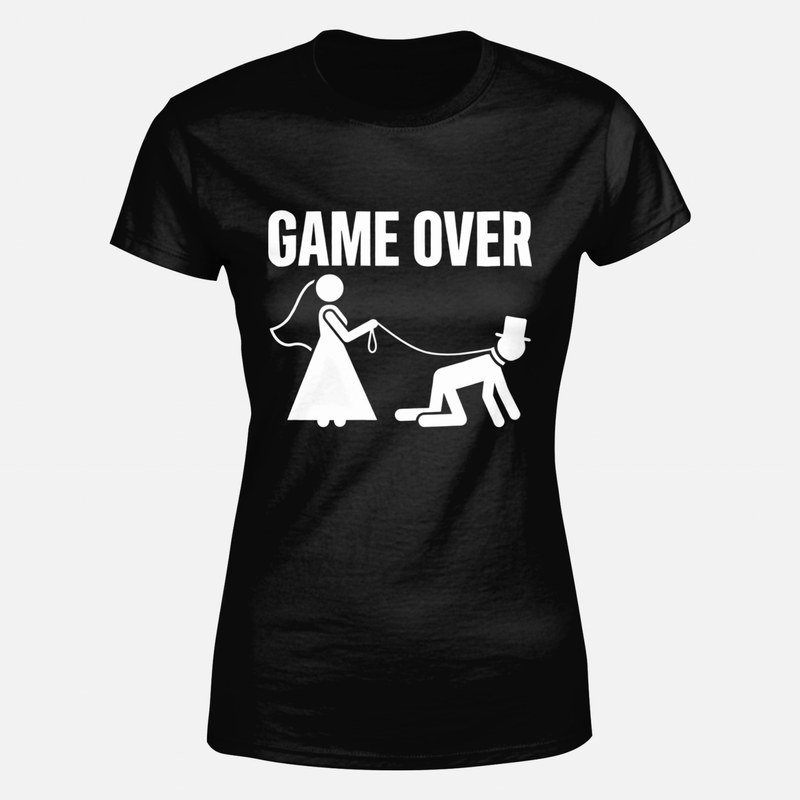 Magliette: Game Over sposa che tiene lo sposo al guinzaglio