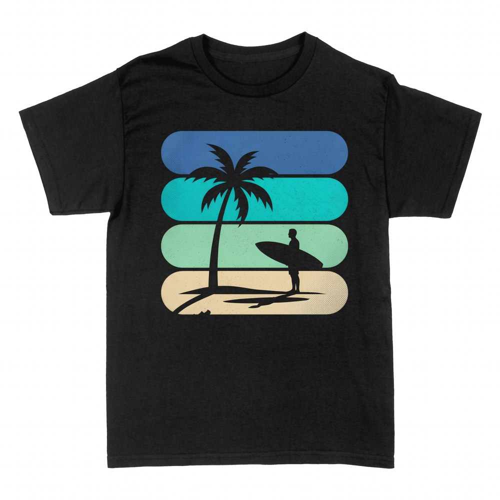 Magliette: Surfista silhouette palma tropicale