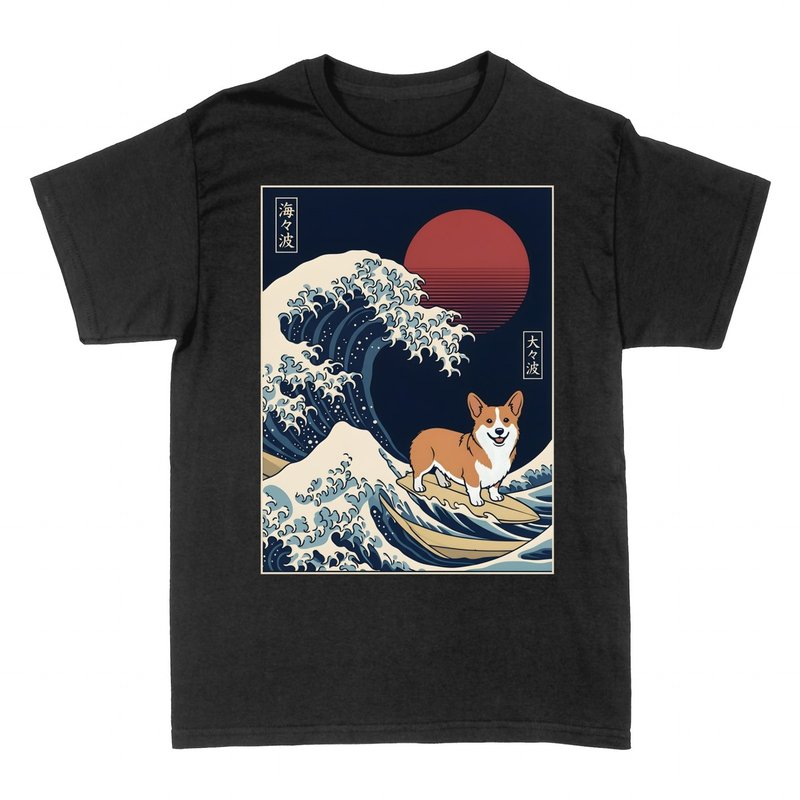 Magliette: Corgi che surfa onda giapponese ukiyo-e