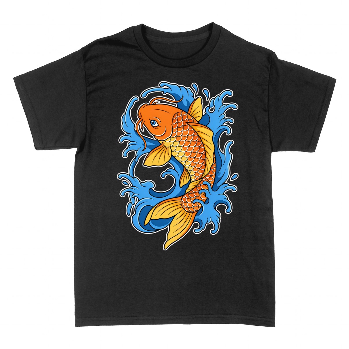Magliette: Carpa Koi Arancione con Onde Blu