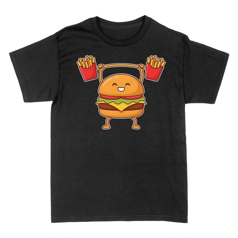 Magliette: Burger kawaii che solleva patatine come bilanciere