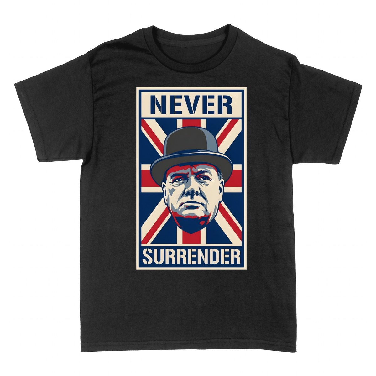 Magliette: Never Surrender &mdash; Churchill