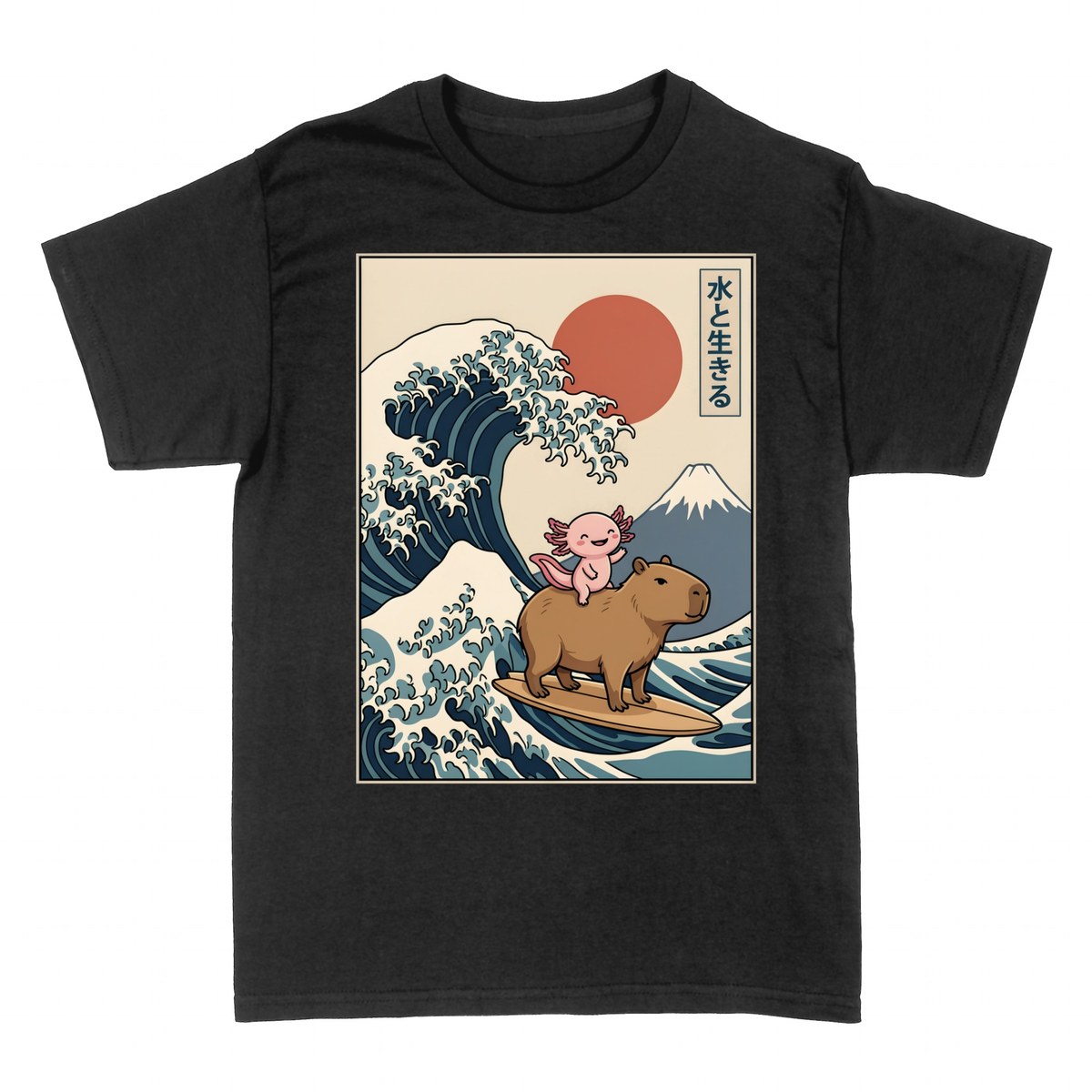 Magliette: Axolotl Surfista Grande Onda Hokusai