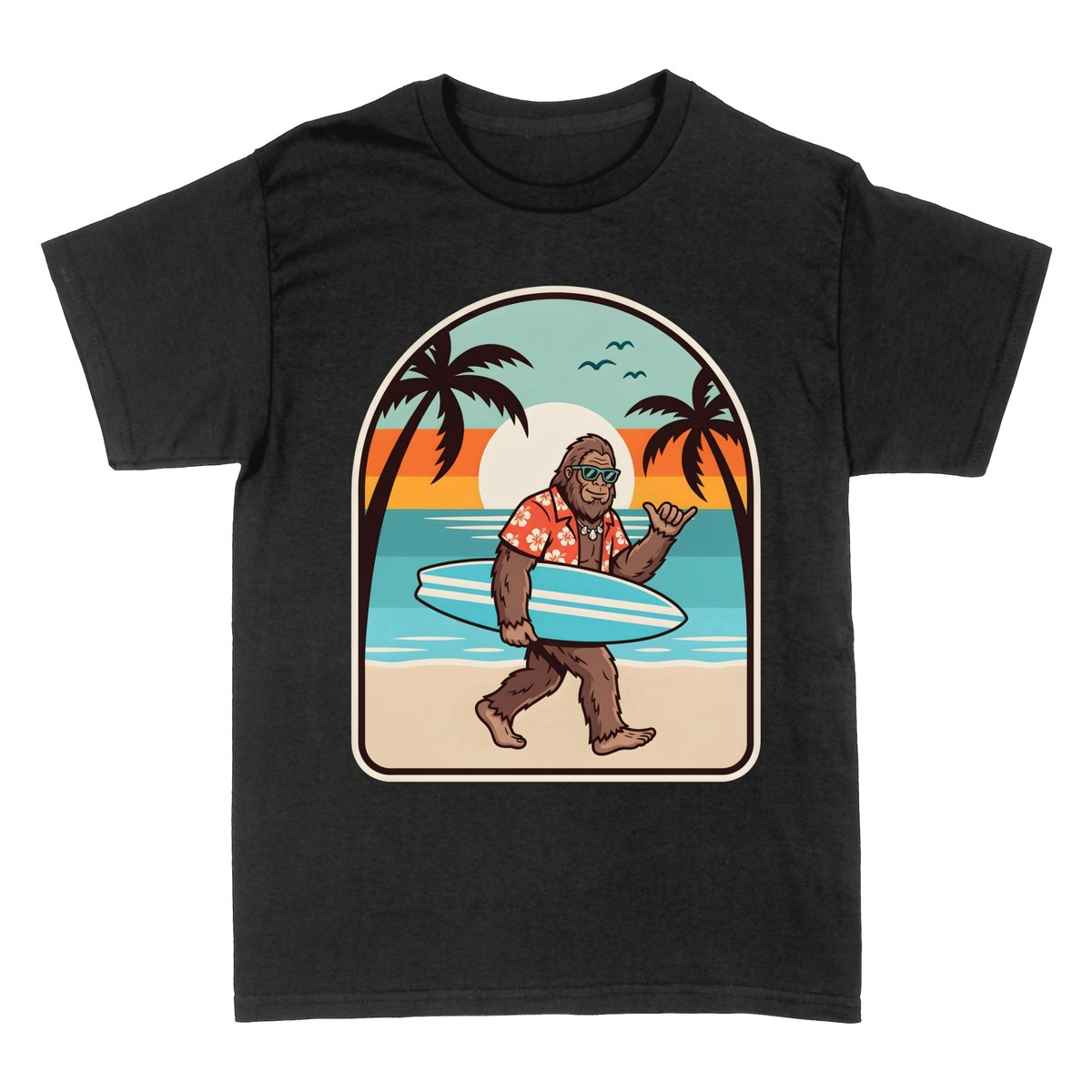 Magliette: Bigfoot Surfista sulla Spiaggia