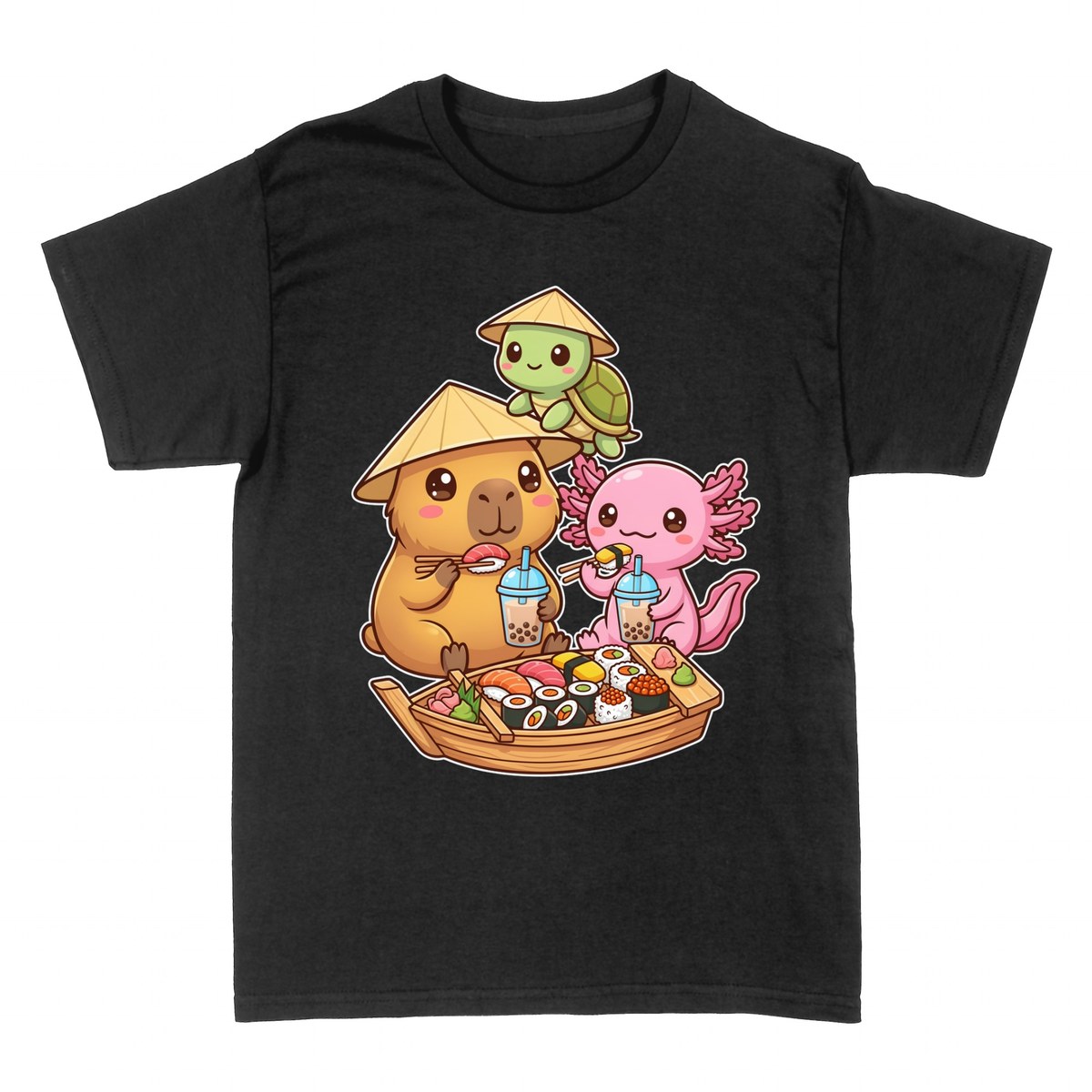 Magliette: Capibara Kawaii e Amici con il Sushi