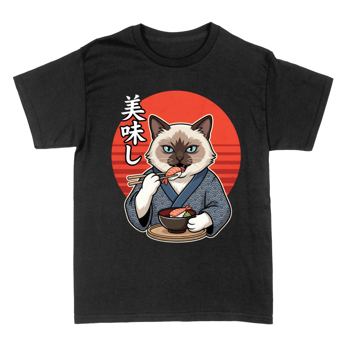 Magliette: Gatto Giapponese in Kimono che Mangia Sushi