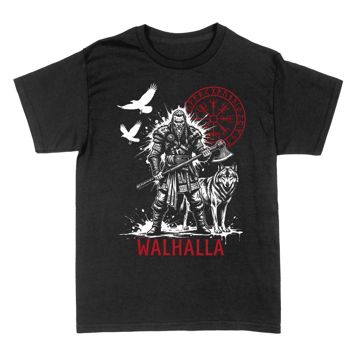 Magliette: Guerriero Vichingo Walhalla con Vegvisir e Lupo