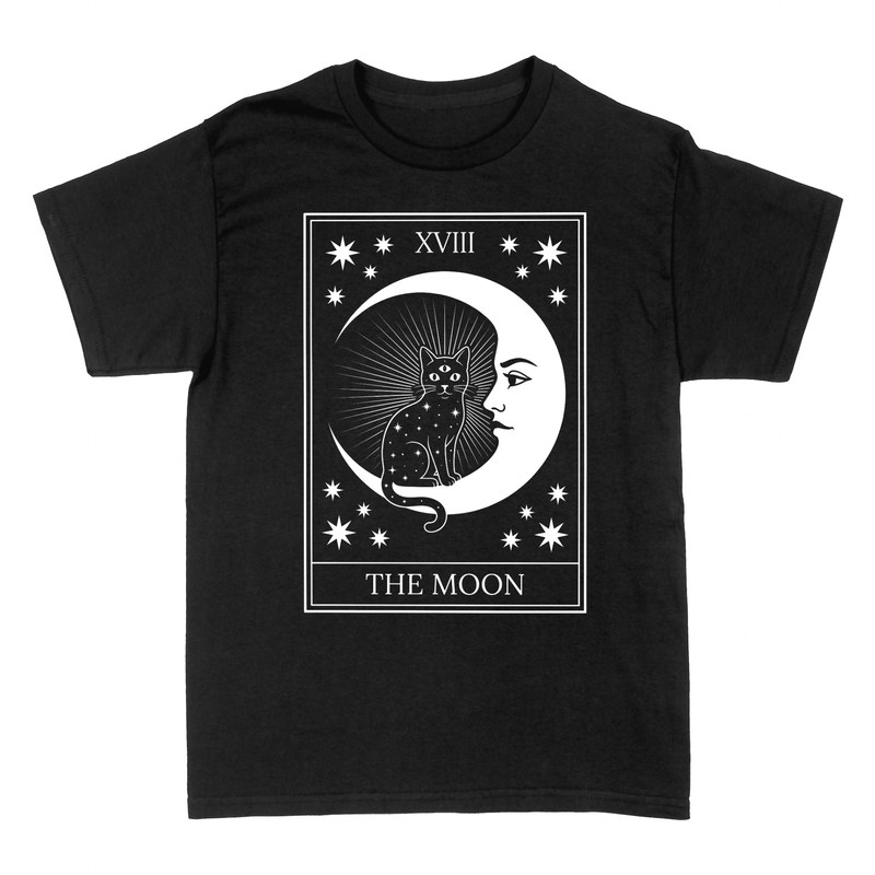 Magliette: Carta dei tarocchi la luna con gatto