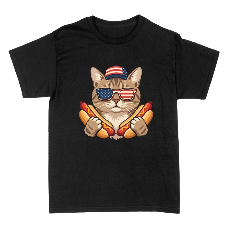 Magliette: Gatto patriota con hot dog