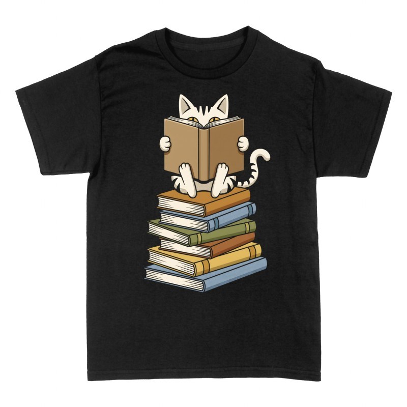 Magliette: Gatto che legge sulla pila di libri