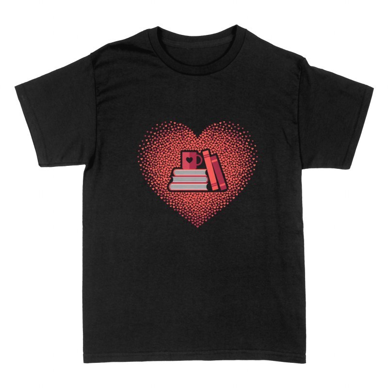 Magliette: Cuore con libri e tazza di caff&egrave;