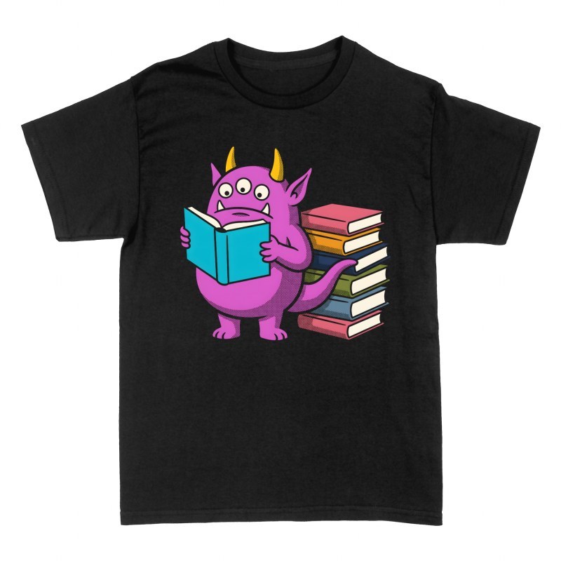 Magliette: Mostro viola con tre occhi che legge libri