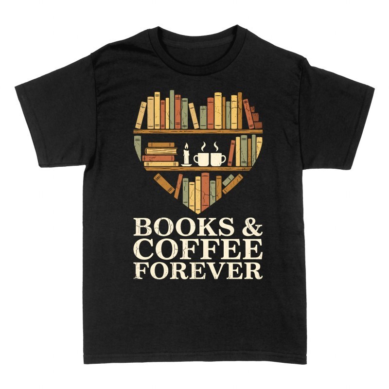 Magliette: Libreria a cuore con libri e caff&egrave;