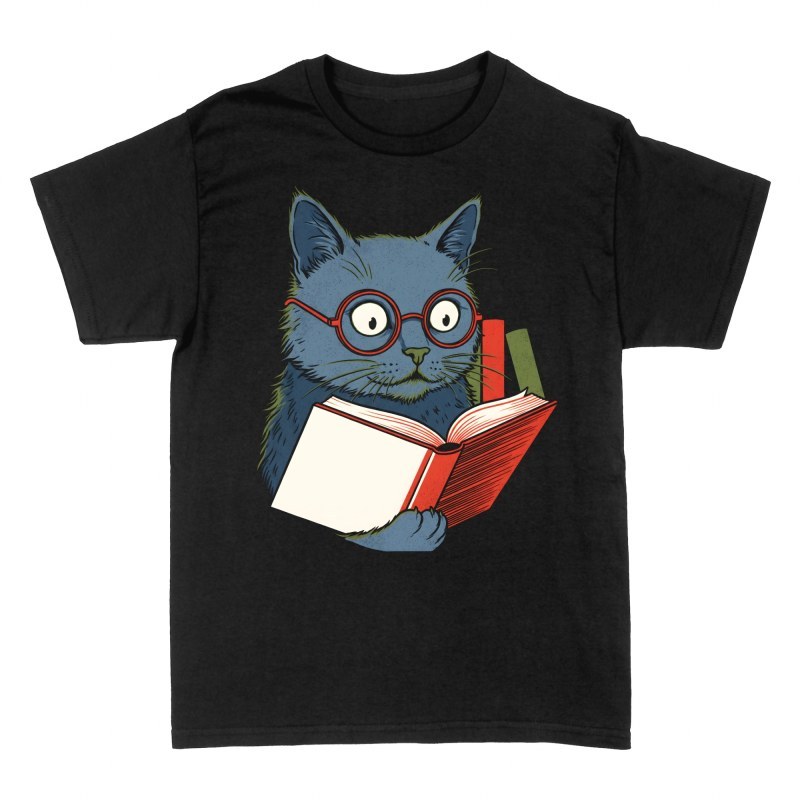 Magliette: Gatto con occhiali che legge un libro