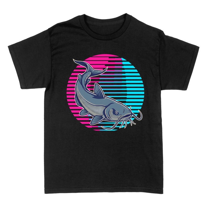 Magliette: Pesce gatto synthwave tramonto
