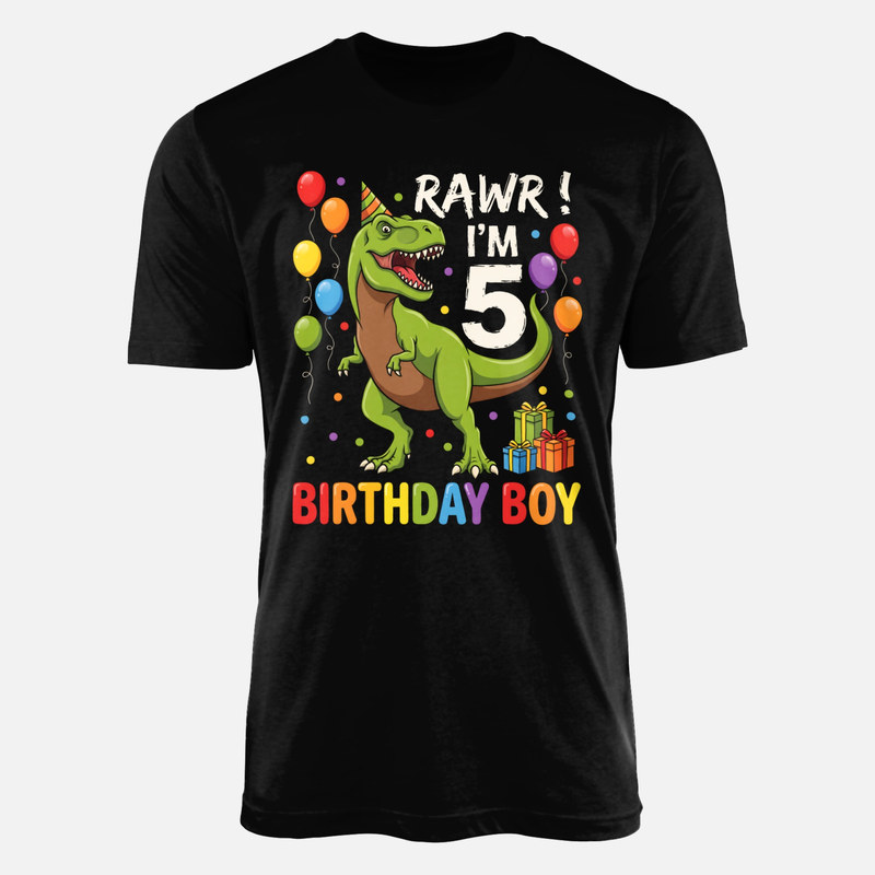 Magliette: Compleanno 5 anni dinosauro T-Rex bimbo