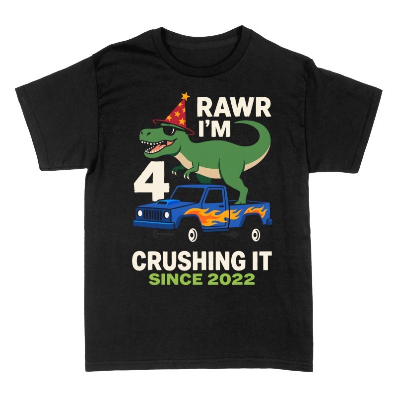 Magliette: T-Rex su monster truck per 4 anni