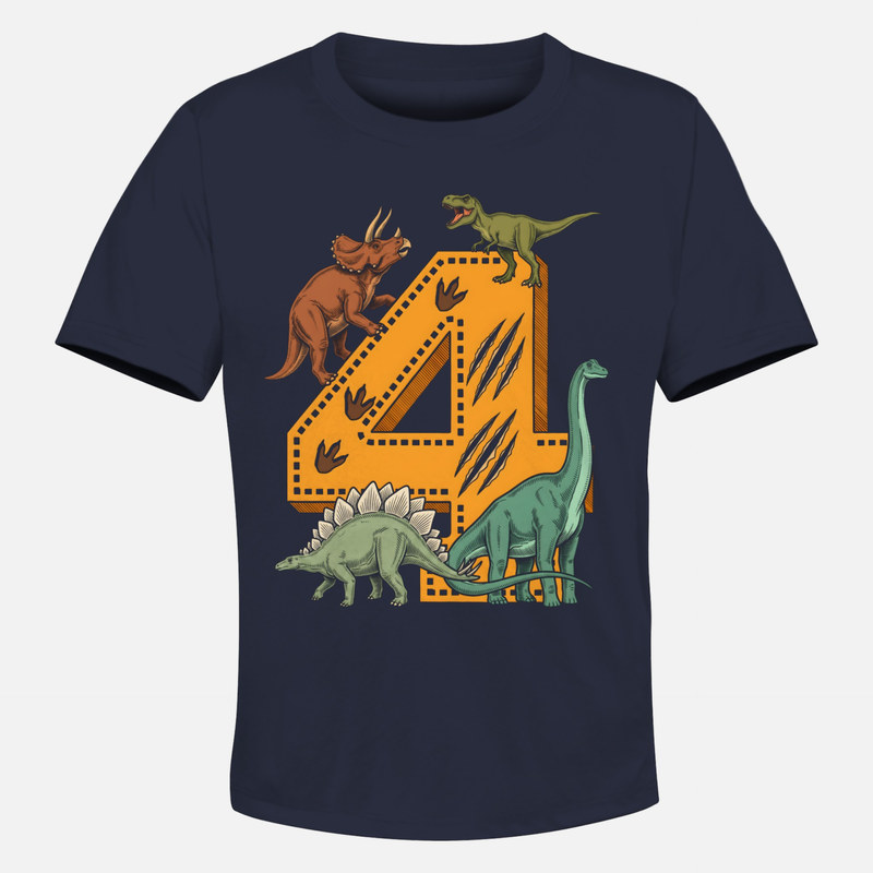 Magliette: Numero 4 con dinosauri e impronte