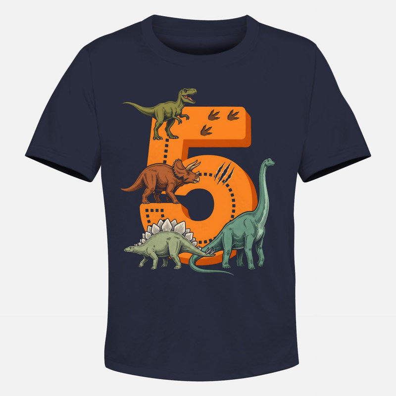 Magliette: Numero 5 con dinosauri