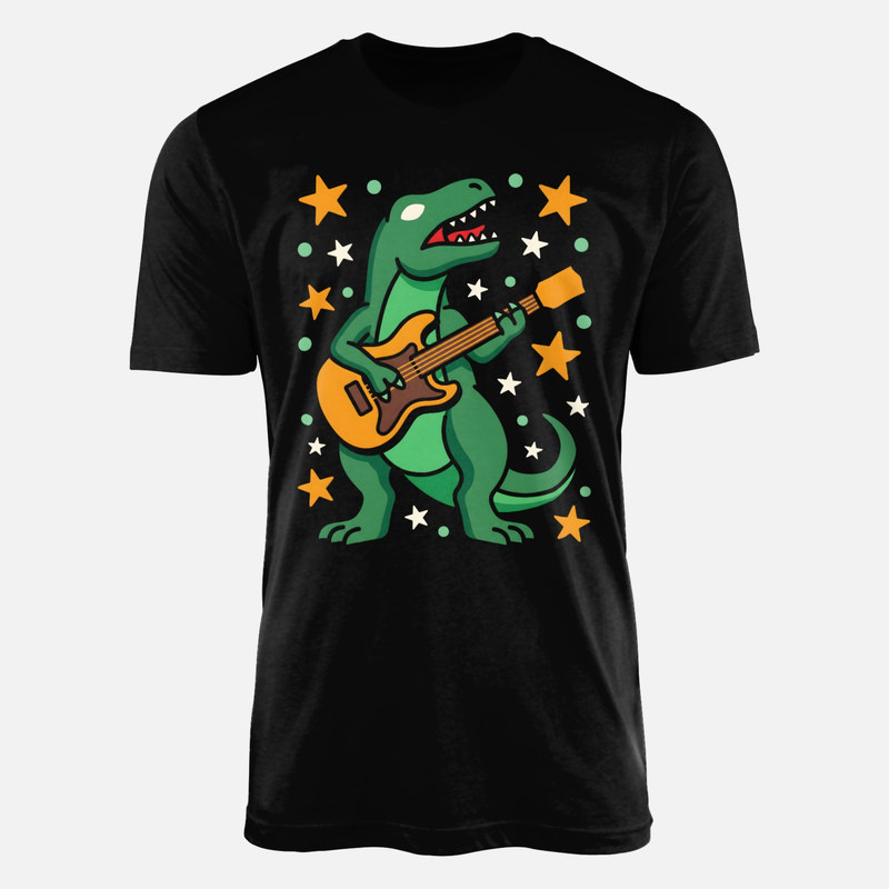 Magliette: T-rex che suona la chitarra elettrica