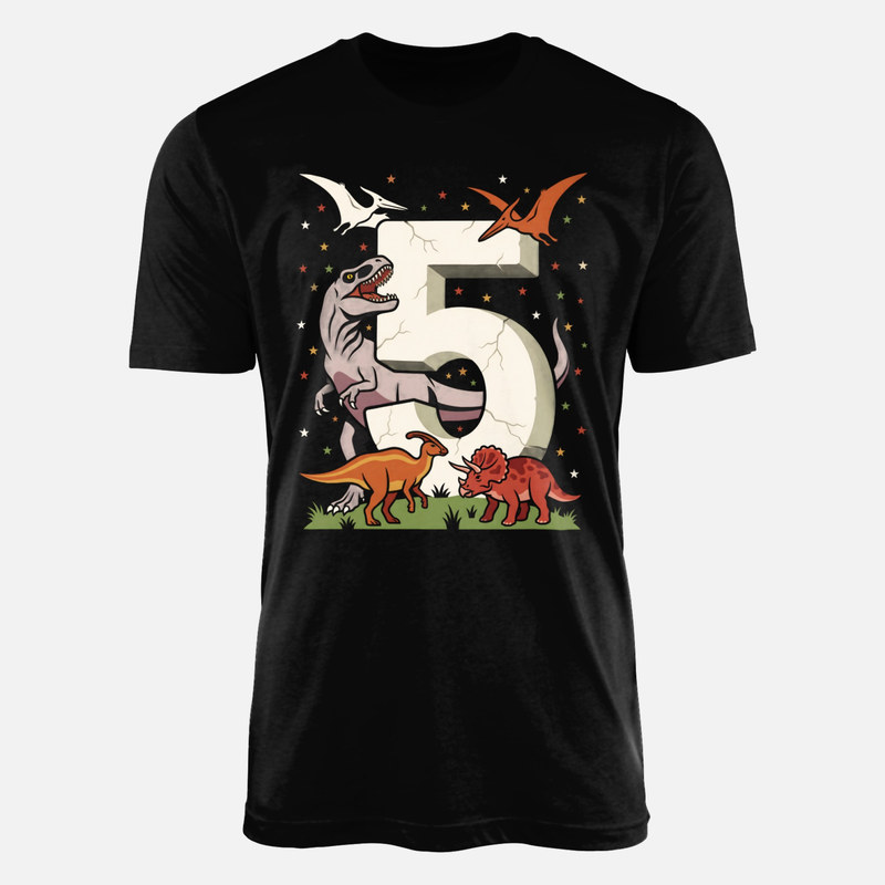 Magliette: 5 compleanno con T-Rex e dinosauri